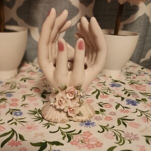 Floral Ceramic Ring Holder with Pink Accents